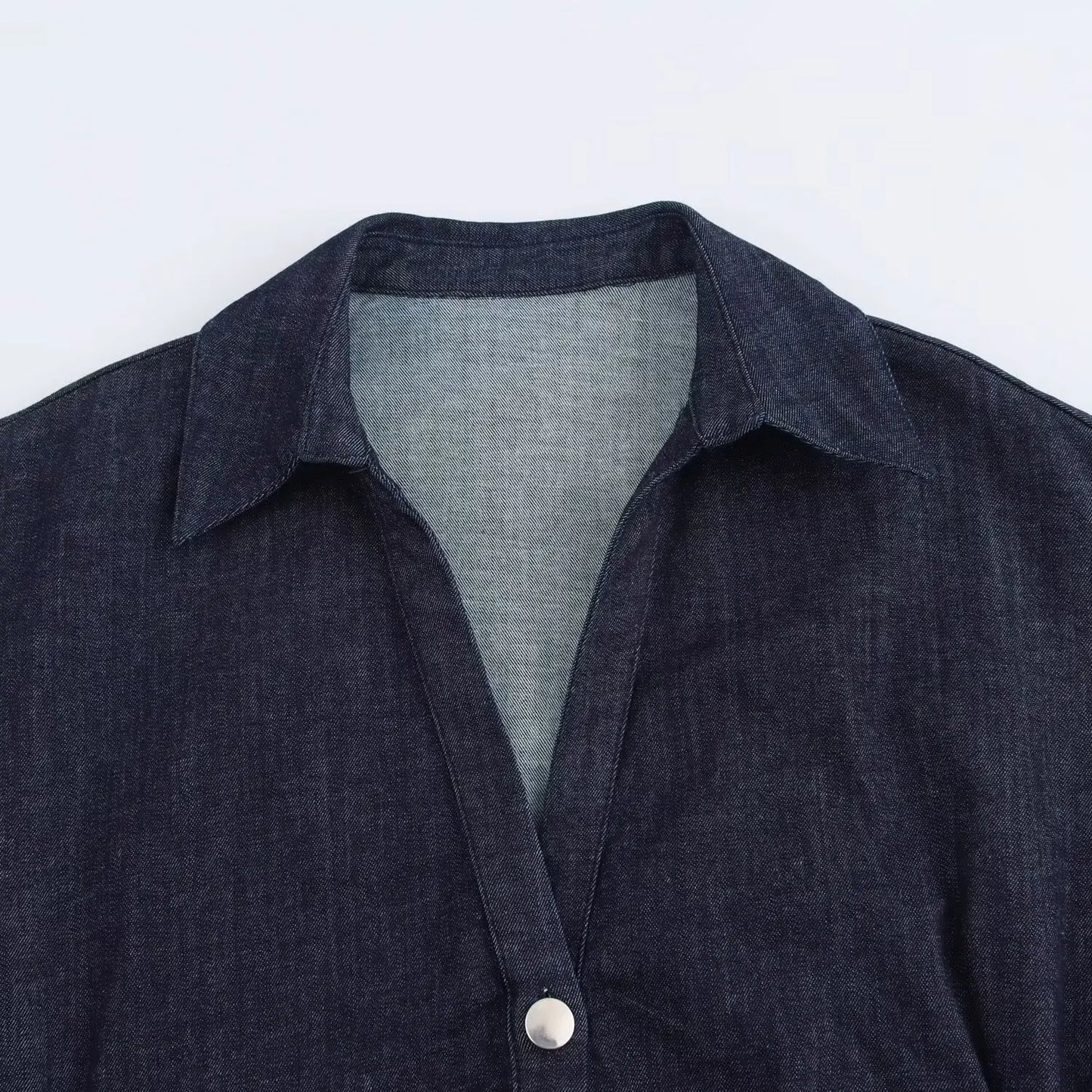 ETJ 2025 Denim MIDI Dress – Slim Fit, Lapel Collar & Side Zipper, Wrinkle-Resistant