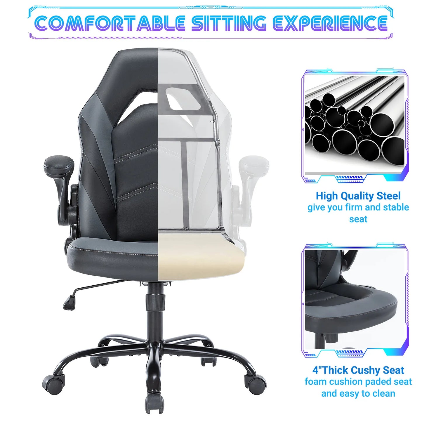 JHK Ergonomic Gaming & Office Chair – Adjustable PU Leather Racing Seat with Flip-Up Armrests | Ideal for Home, Work & Christmas Gift