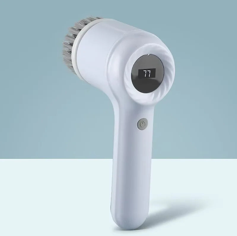 Electric Spin Dish Scrubber – Rechargeable Bathroom Power Cleaning Brush with 5 Replaceable Heads