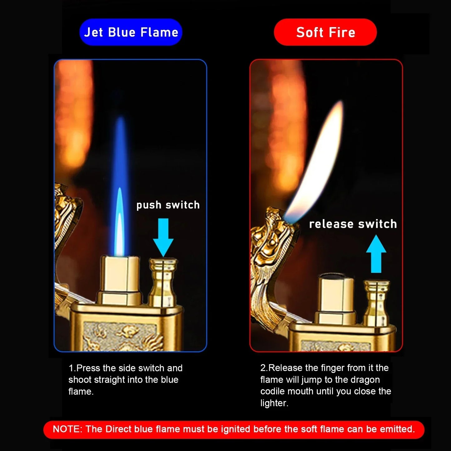 3D Dragon Windproof Double Flame Jet Lighter – Refillable Metal Torch | Unique Gift for Men