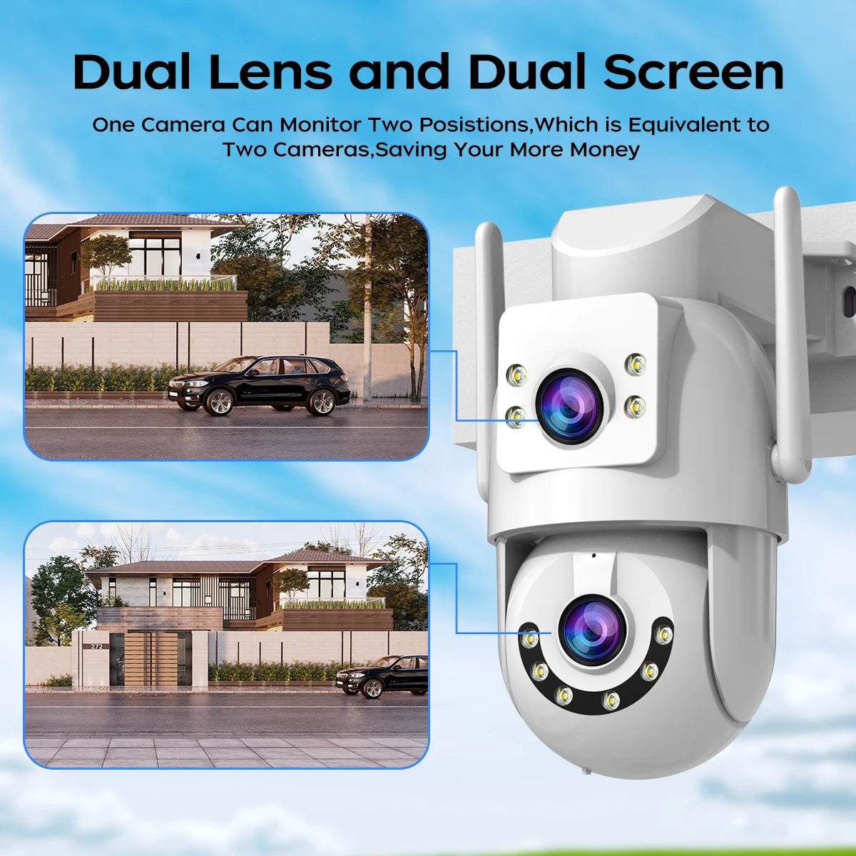 Jooan 4K 8MP Dual Lens Outdoor WiFi PTZ Security Camera – 5G WiFi, 5X Zoom, AI Auto-Tracking, Night Vision