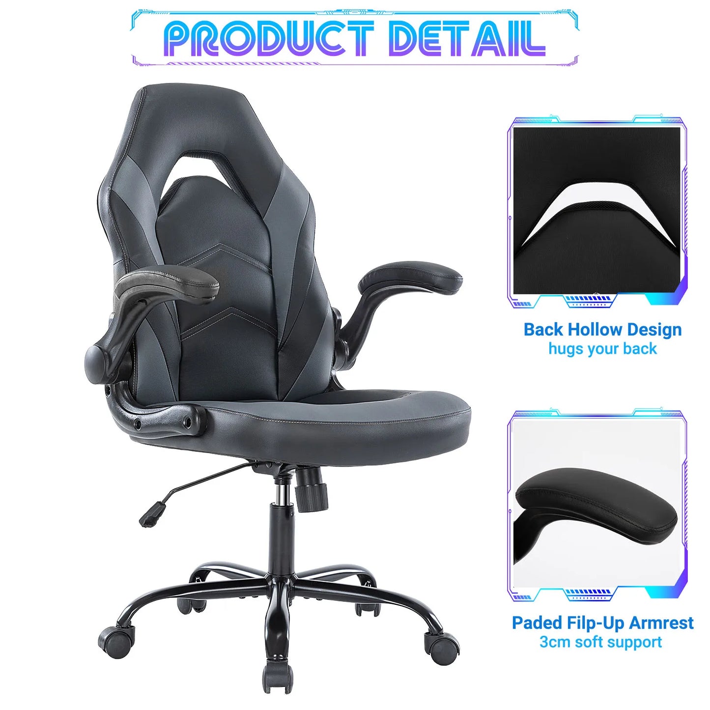 JHK Ergonomic Gaming & Office Chair – Adjustable PU Leather Racing Seat with Flip-Up Armrests | Ideal for Home, Work & Christmas Gift