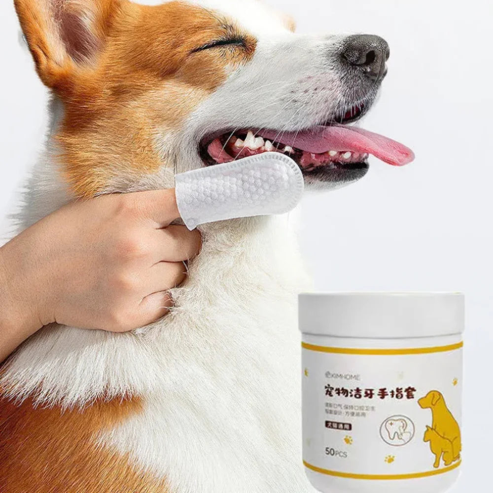 50PCS Pet Cleaning Finger Wipes – Dental, Ear & Eye Care for Dogs & Cats
