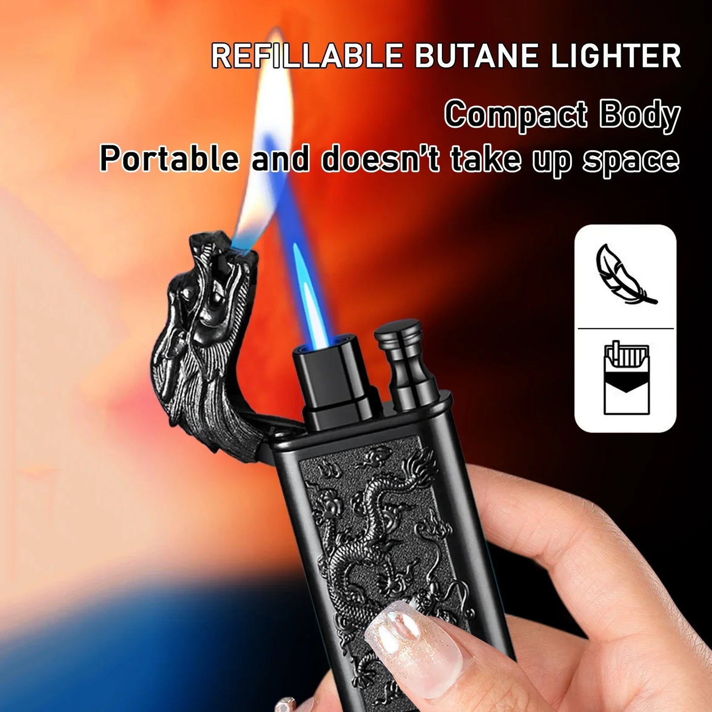 3D Dragon Windproof Double Flame Jet Lighter – Refillable Metal Torch | Unique Gift for Men