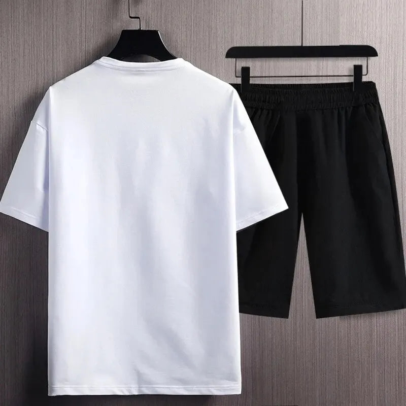 Men’s Summer Casual Sportswear Set – City Print Jogging Sweatshirt & Breathable Quick-Dry Sweatpants