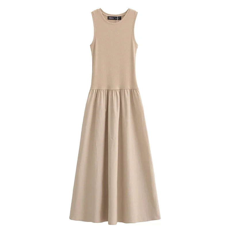 TRAF Khaki & Black Elegant Long Dresses 2025 – Women’s Spring Sleeveless Y2K Casual Party Vestidos