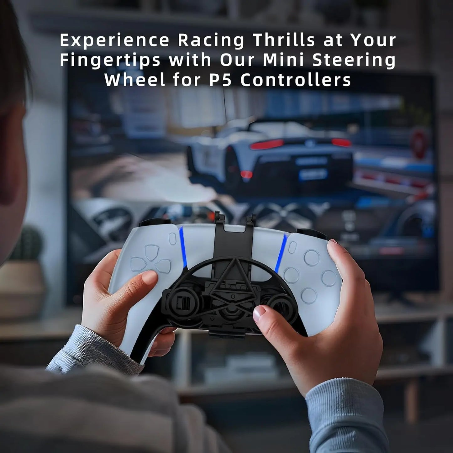 GAMINJA Mini Racing Steering Wheel Attachment for PS5 Controller – Gaming Accessory for PlayStation 5 Racing Games