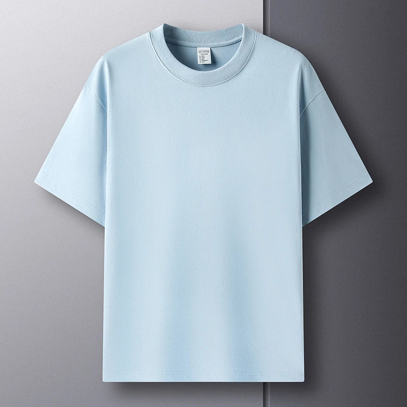 Pure Cotton Men’s High-End Summer Short Sleeve Round Neck Breathable T-Shirt