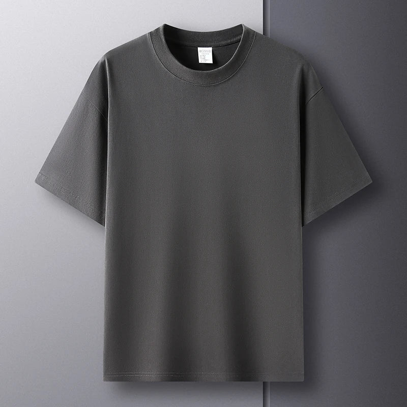 Pure Cotton Men’s High-End Summer Short Sleeve Round Neck Breathable T-Shirt
