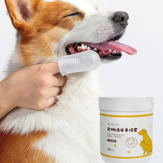 50PCS Pet Cleaning Finger Wipes – Dental, Ear & Eye Care for Dogs & Cats