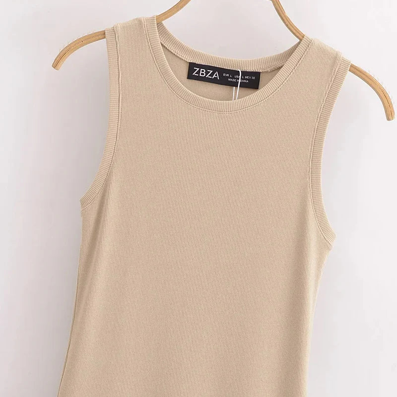 TRAF Khaki & Black Elegant Long Dresses 2025 – Women’s Spring Sleeveless Y2K Casual Party Vestidos