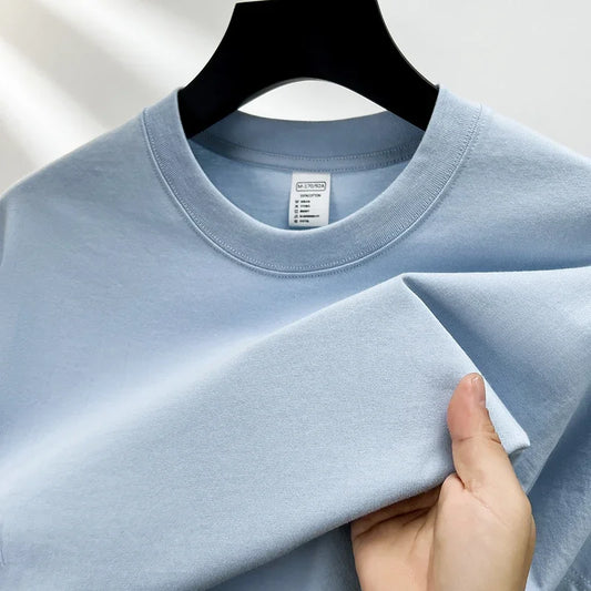 Pure Cotton Men’s High-End Summer Short Sleeve Round Neck Breathable T-Shirt